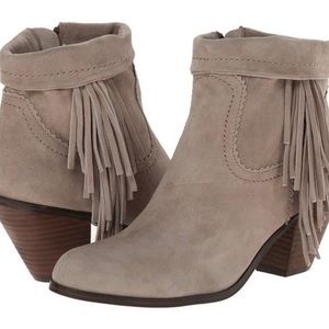 Sam Edelman Louie Suede Fringed Bootie Taupe/Tan